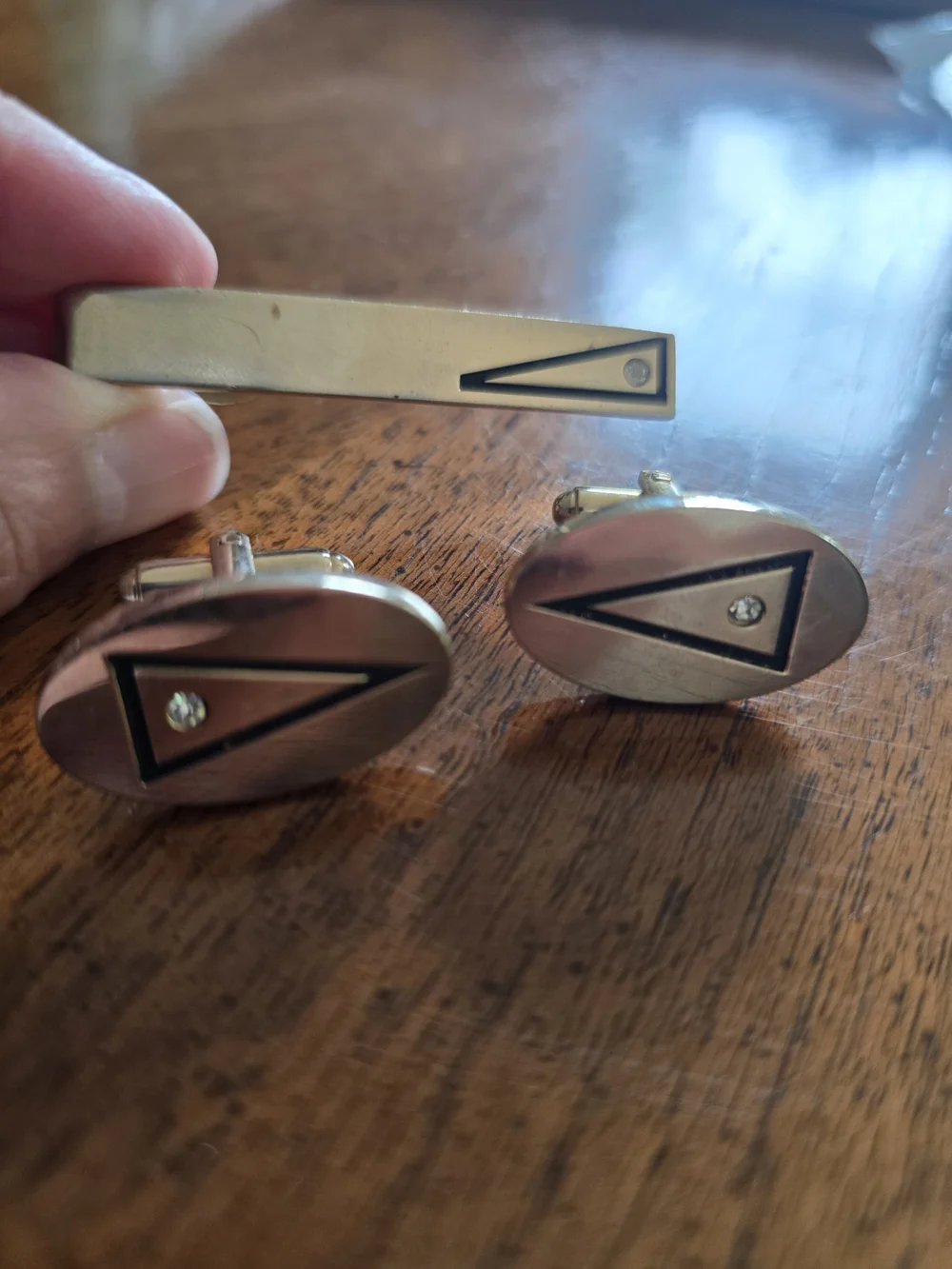 Gold-Tone Geometric Cufflink and Tie Clip Set